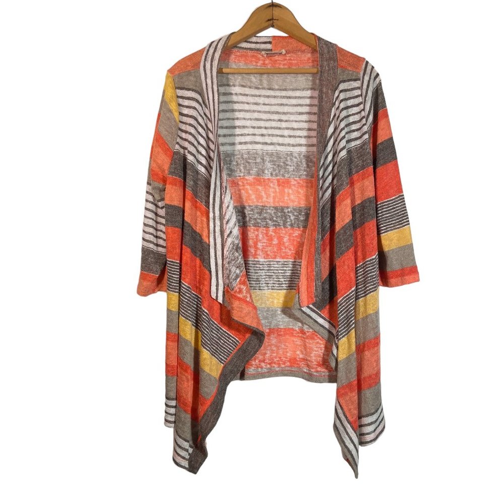 Flamingo Urban Sweater 3/4 Waterfall Cardigan Orange Gray Yellow Stripe MEDIUM
